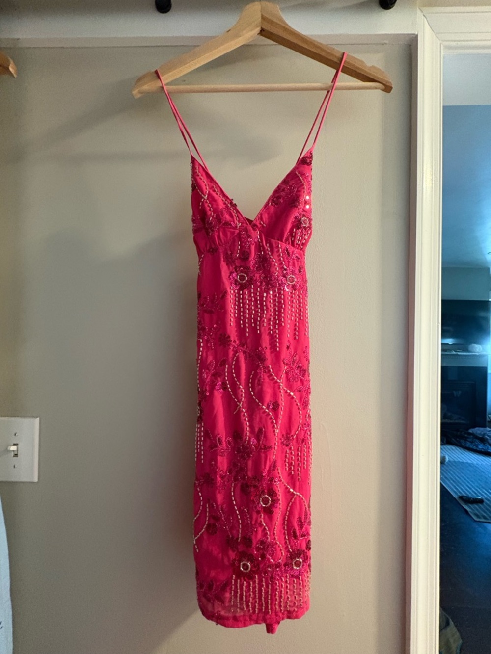 Women's Pink Beaded Slip Dress